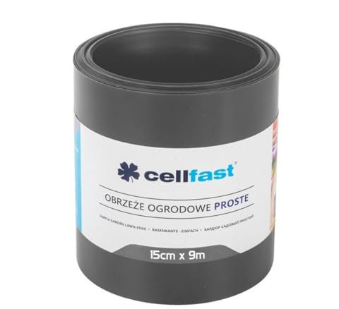 Cellfast Rasenkante Glatt Gartenzaun Beeteinfasung Mähkante Garten Palisade Wurzelsperre Kunststoff Graphit 15cm x 9m (5901828850882)