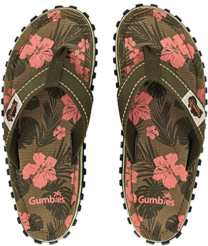 Gumbies Originals Damen - Flip Flops aus recycelten Materialien - profilierte Sohle aus wiederverwerteten Autoreifen, weiches Fußbett aus Canvas-Baumwolle, bequemer Zehensteg - Jungle, 38