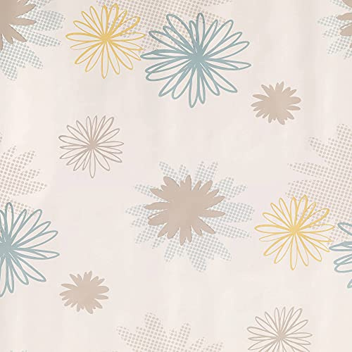 ecosoul Wachstuchtischdecke Pollen Taupe 1,4m Breite Länge wählbar Blumen beige blau gelb Wachstuch Gartentischdecke abwaschbar (140cm x 200cm)