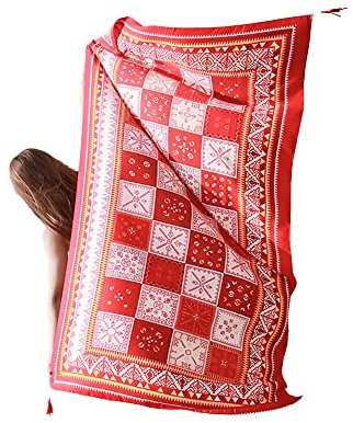 Generic Seiden-Baumwoll Tuch im Blumenmuster Hochwertiger Sommerschal für Damen Frauen Mädchen