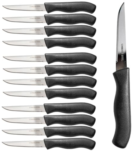 Brenium Paring and Garnishing Knife, 12-Piece Set, Knives with Straight Edge 3 Inch Blade, Stainless Steel, Spear Point, Fruit and Vegetable Cutting and Peeling, Black