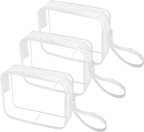 CGBE 3 Stück Kulturbeutel Transparent TSA Flugzeug Handgepäck Reise Weiß | Durchsichtige Kulturtasche PVC Wasserdicht für Flüssigkeiten Kosmetik, Reißverschluss, für Damen Herren, für Flüge Camping