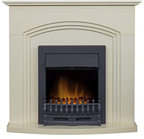 Adam Truro Fireplace in Cream with Blenheim Electric Fire in Black, 41 Inch, 1kW & 2kW Heat Output with Coal Bed & LED Flame Effect, Manual Control with Thermostat