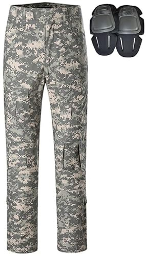 Czen Militär Hose, Taktische Hose für Herren, Airsoft BDU Paintball Schießen Hosen Combat Männer Hose G3 Camouflage Hose mit Knie Pads, ACU, 3XL