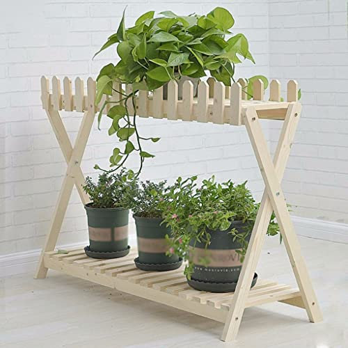 GIZNXBA Blumenständer Fensterbank 2 Etagen Blumenregal Holz Blumenbank Für Draußen Blumentreppe Pflanzentreppe Für Pflanzen Display Im Wohnzimmer Garten Terrasse (Color : /Natural, Size : 108cm)