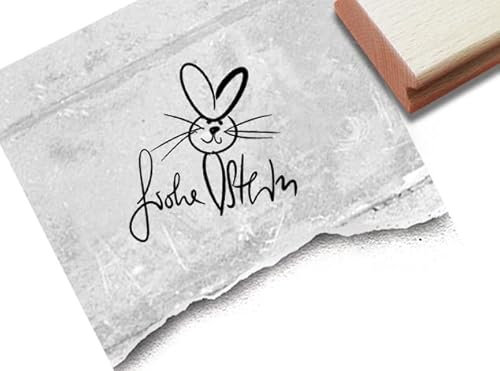 Stempel Frohe Ostern, Hase mit Herz - Osterstempel Textstempel Osterkarten Geschenkanhänger Osterdeko Basteln Tischdeko Scrapbook - zAcheR-fineT