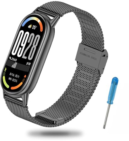 Xisair Armband kompatibelt med Xiaomi Band 10/9/8 rostfritt stål ersättningsband i metall för Miband 8/9/10 armband snabblås, vattentätt, ventilerande, män, kvinnor