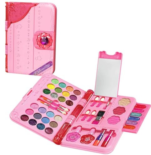 KARLOR Kinder Schminke Mädchen Make-up, Kinder Make up Set Kinder Schminkpalette Kinder Schminke für mädchen 24 Lidschatten 3 Rouge 6 Lipgloss 2 Lippenstifte Pinsel Spiegel für Mädchen ab 4 Jahre