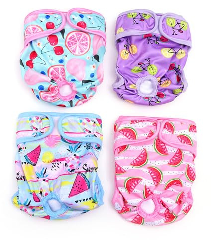 Hixingo 4 Stück Hundewindeln für Hündinnen Inkontinenz Wiederverwendbare Hunde Windeln Läufigkeitshose Hygienisch und Saugstark Hundewindeln für Männliche und Weibliche (XL,Vier Stile)