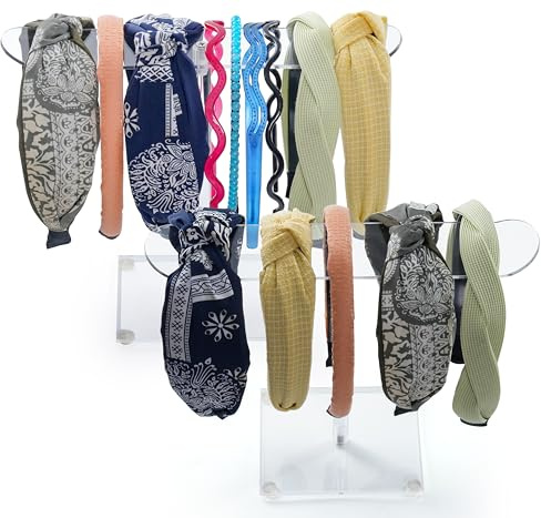 Winter Shore Acryl Haarreif Ständer (2er-Pack) - Durchsichtige Haargummi Aufbewahrung für Dicke & Dünne Haarbänder, Haargummis, Haarschmuck, Krawatten - Hängender Haarreif Halter mit Gummifüßen