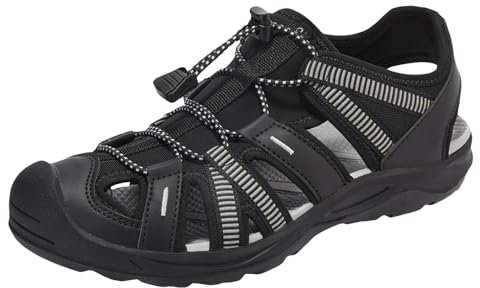 OutPro Sandales de randonnée pour femme - Sandales à orteils fermés - Cordon élastique réglable - Sandales de sport - Chaussures aquatiques - Imperméables et confortables - Pour l'été - Plage, Noir,