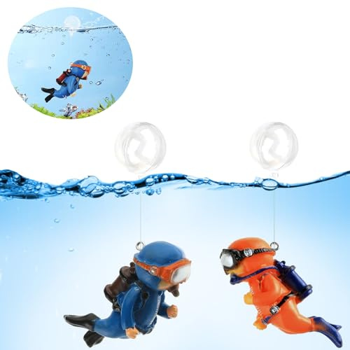 2PCS Floating Fish Decorations, Mini Aquarium Decor - Cute Little Diver, Betta Fish Accessories for All Kinds of Tanks
