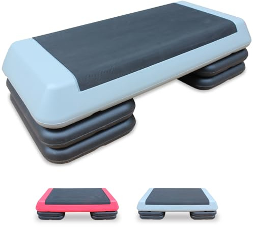 SculPong Aerobic Step Platform 30 × 14 Height Adjustable Workout Step 4 - 6 - 8 for Fitness Strength Training with 4 Risers Gray