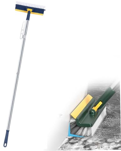 Cepillo de limpieza de suelo con mango largo, 3 en 1 para raspar y cepillar, cepillo multifunción de cerdas rígidas, para limpiar paredes, esquinas, patios, baños, garajes, cocinas, cubiertas,