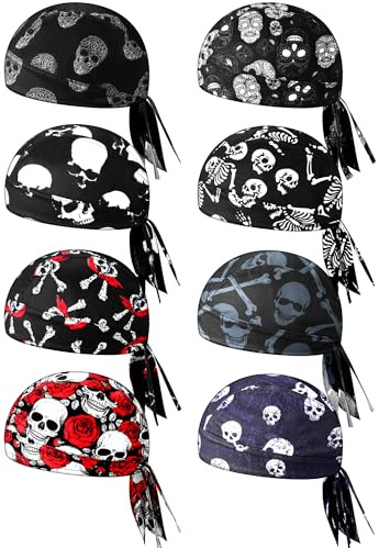 Foaincore 8 Pack Do Rags for Men, Dark Color, Creepy Style