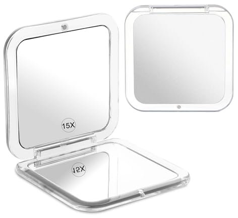 Dimeho Faltbarer Makeup Spiegel mit 15-facher Vergrößerung Doppelseitig Kosmetikspiegel Tragbarer Reisespiegel Kleiner Taschenspiegel Reise Kompaktspiegel für Handtaschen Büro Damen (Grau)