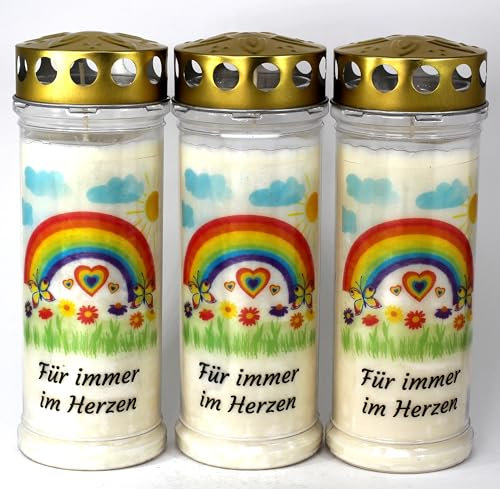 Kerzen Junglas - Grabkerze für Sternenkind, 7 Tage Brenndauer (3949) Grablicht mit Spruch und Motiv, Wetterfester Grabschmuck (3 Stück)