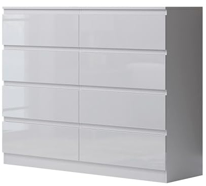 FWStyle White Gloss Matt Frame 8 Drawer Set of Drawers 110x99x40cm