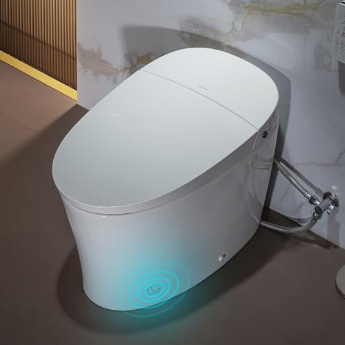 WOODBRIDGE Toilettes intelligentes pour bidet, ouverture et fermeture automatiques, chasse d'eau, capteur de pied, siège chauffant et télécommande multifonction intégrée en blanc, EBT 700