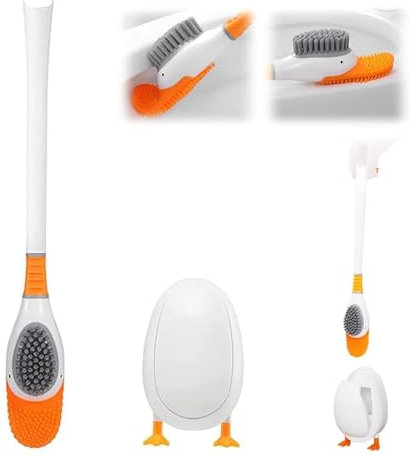 Scuba Duck Toilet Brush for Bathroom with Cute Duck Shaped Ventilation Slot Base 360° Round Silicone Scrubbing Brush Toilet Head, Brush (White)