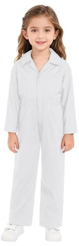 Sywiyi Arbeitsoverall Kinder Jungen Baumwolle Overall Jumpsuit Schutzanzug Arbeitskombi mit Zipper Revers Blaumann Outfit Weiß 158-164
