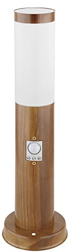 Sockelleuchte mit Bewegungsmelder Holz Optik Außen Standleuchte LED Pollerleuchte Edelstahl, Kunststoff weiß, DxH 7,6x45 cm