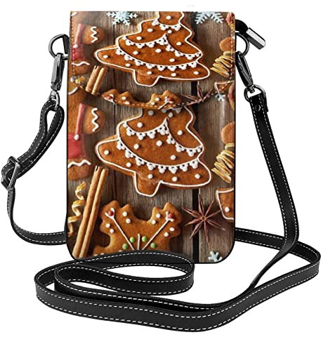 FLYIFE Sac à bandoulière en cuir avec rabat pour téléphone portable Motif biscuits en pain d'épice Petit sac à bandoulière pour filles et femmes, Noir , Taille unique