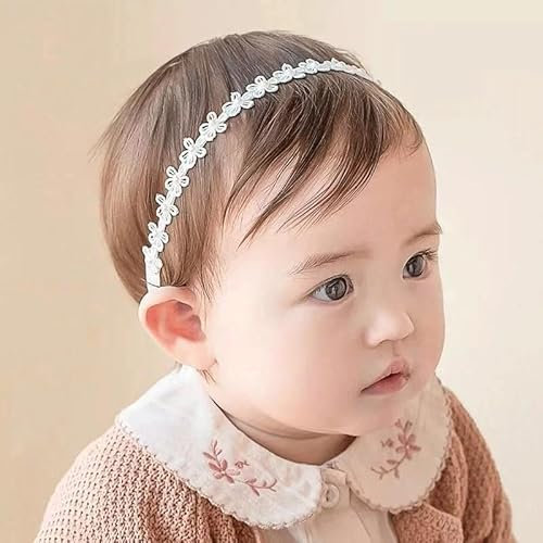 Baby Mädchen Stirnbänder Weiß Dehnbare Stirnband DoppelspitzeSpitzebowknot-Haarband Weich Baby Hairband Nylon Neugeboren Haarschmuck Babygeschenke für Neugeborene(Kleine Gänseblümchen)