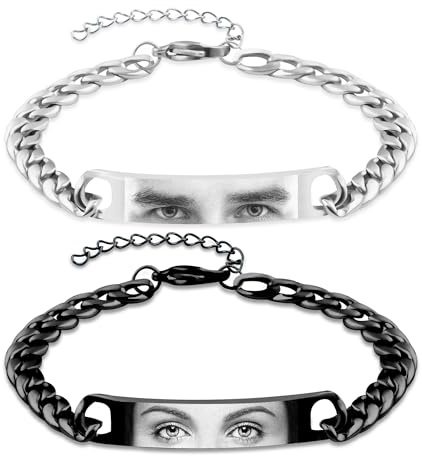 Easycosy Personalisiertes Partnerarmbänder mit Gravur, Armbänder Für Paare mit Augen FOTO Bild - als sinnvolle Weihnachtsgeschenke für Männer Freundin Herren Papazum Geburtstag Valentinstag Jahrestag
