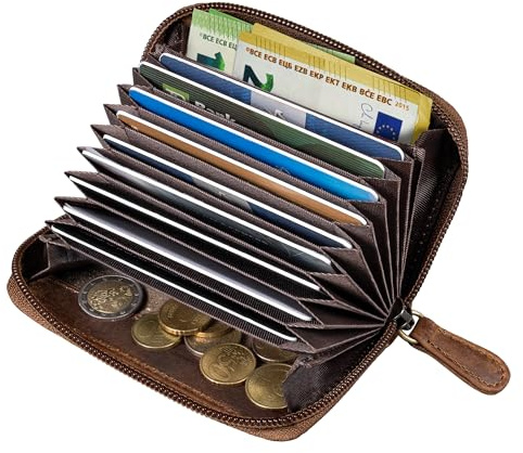 STILORD 'Luxor' Premium Kreditkarten-Etui Echt-Leder Für Herren und Damen - Vintage Leder-Portemonnaie für Herren Damen mit RFID Schutz - Moderne Geldbörse mit Münzfach, Farbe:mittel - braun