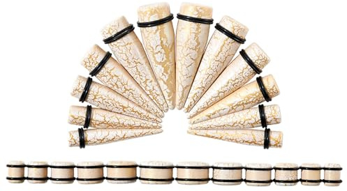 Longbeauty 24 Stücke Dehnstäbe Plugs Set Ohr Expander Plug 10mm-20mm Ohr Tunnel Piercing Set, Weiß&Gold
