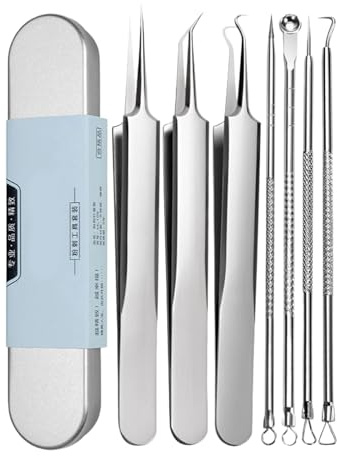 Pimple Popper Tool Kit, extractores de cabeza negros, extractores Comedone - 7 x Acero inoxidable Black Head Remover Kit | Removedor de cabeza negro para herramientas faciales, ZIT -Nariz, pinzas de