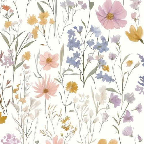 CiCiwind Self Adhesive Wallpaper White Floral Wall Paper 17.32''×118.11'' Waterproof Peel and Stick Wallpaper Thicken Vinyl Wrap for Kitchen Cupboards Living Room Wall Sticky Back Plastic Roll