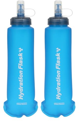 Azarxis Gourde Souple Flasque Running Hydratation Bouteille d'eau Pliable pour Sac à Dos Randonnée Marathon Camping (Bleu - 500 ml - 2 Pièces)
