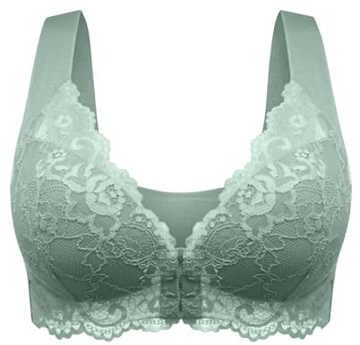 RIKAY Push Up Bras for Women UK,Sale Post Surgery Front Fastening Sports Bra Ladies Underwear Everyday Bras with Wide Back Support Full Coverage Bra Non Wired Sexy Wirefree Lace Bralettes Green