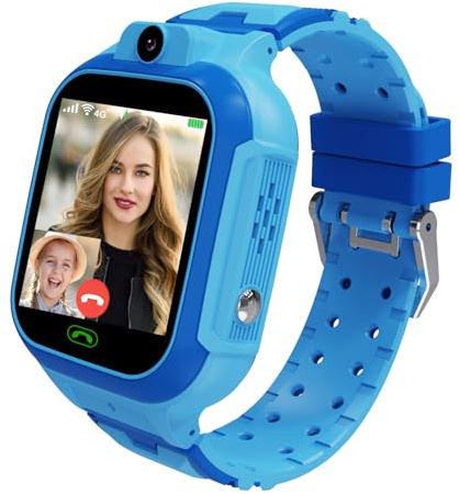 4G Kids Smart Watch GPS Tracker - Smartwatch with Two Way Call Video Calling Voice Chat SOS Class Mode Stopwatch Pedometer Games Wi-Fi Touch Screen Alarm Clock Smartwatches for Boys Girl (Blue)