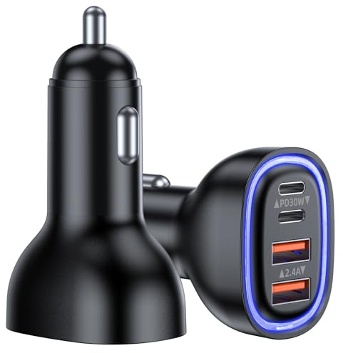 Allume Cigare USB C 2-Pack Chargeur Voiture 4 Ports 78w PD QC 3.0 Rapide Prise Chargeurs de Adaptateur 12v, pour iPhone 17 16 15 14 Pro Max Mini Plus iPad Samsung Huawei Xiaomi Tabletetc