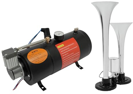 EUAIIPull Compresor de aire de 12 V con depósito de 3 L y 2 bocinas de aire, kit de bocina de tren de 150 psi, sistema de compresor de aire integrado para barcos, coches