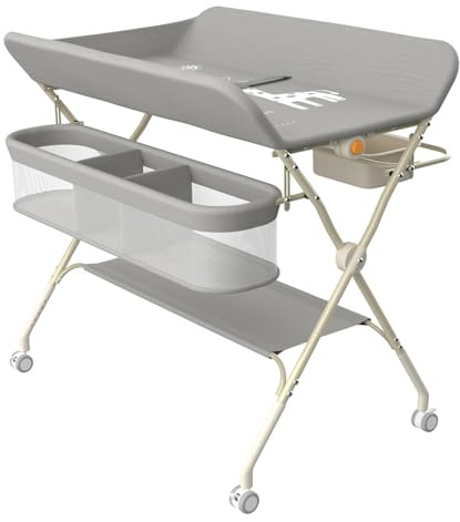OHMG Wickeltisch für Babys,tragbarer klappbarer Wickeltisch mit Rollen,Mobile wickeltisch klappbar,wasserdicht und höhenverstellbar,Baby Changing Table für Neugeborene (A-Grau)