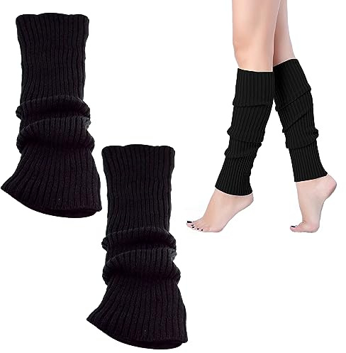 Cerioll Scaldamuscoli in Lana da Donna, 1 Paio Scalda Caviglie Invernali Morbidi all'Uncinetto, Scaldamuscolo Danza, Ghette per Danza o Balletto, Scaldamuscoli Donna Laine, Taglia Unica, Nero