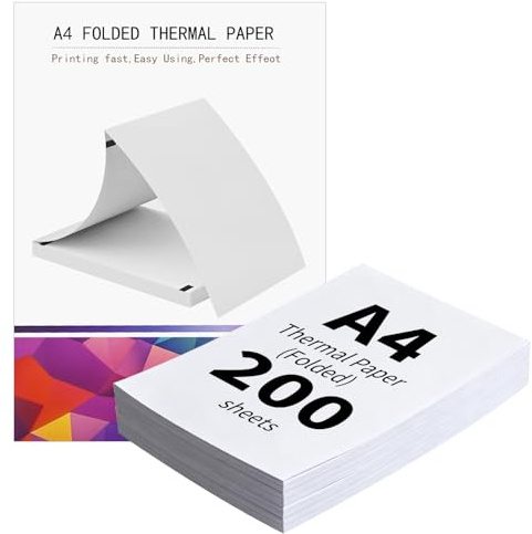 (200 Feuilles) Papier Thermique A4 Pliable,Papier Thermique A4, Sans BPA, Séchage Rapide, pour Imprimante Thermique pour Documents, Pages Web et Photos (200)