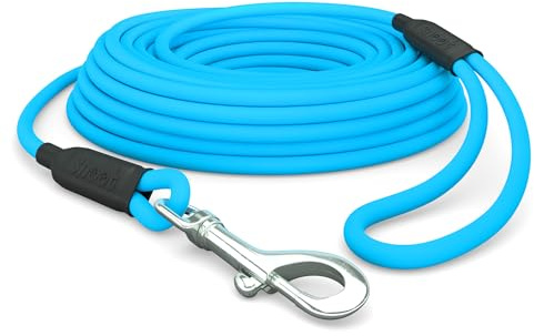 10m Schleppleine Hunde, Wasserfeste Hundeleine Rundleine mit Handschlaufe, Robuste Freilauf-Trainingsleine Cyan-Blau, bis 35kg
