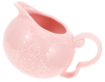 CIYODO Ceramic Milk Pitcher Vintage Style Embossed Butterfly Pink Sauce Accessory Household Creamer Jug for Home Shop Restaurant with Smooth Easy-Clean Surface