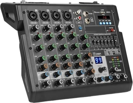 4/6 Channels Audio Mixer Sound Table Professional DJ Mixing Console Built In 99 Digital Effects 48V Phantom Power Widely Applicable(6 Channels)