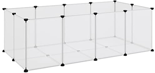 Kleintierkäfig, Kleintiergehege, Katzenlaufstall, Haustierkäfig für Katzen, Kaninchen, Praktische Aufbewahrung, Transparent 144x74x46,5 cm PP und Stahl