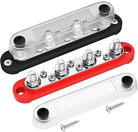 Joinfworld 150A Bus Bar with 4x M8 Studs & 6x M4 Screw,Positive & Negative | Battery Bus Bar 12 Volt for Automotive Car Boat Marine,300V AC 48V DC Power Distribution Block with Cover