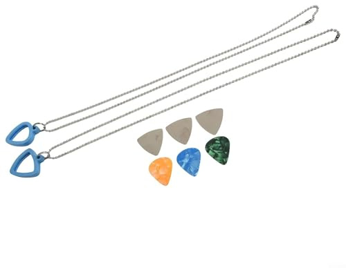 Gitarre Plektrum Halter Halskette mit Kette und 6 Plektren für Musiker (Blau)