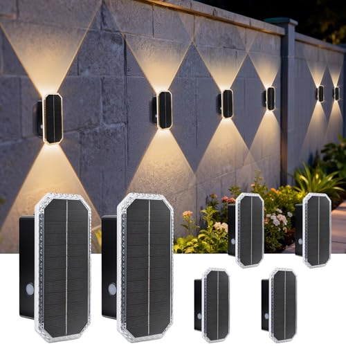 BRIMAX 6 Pezzi Applique Solare Esterno Doppia Parete, 3000K-6500K 3 Colori | Batteria 1800mAh, IP65 impermeabile, resistente alle intemperie, luce up/down, 3 modalità di colore, per ingresso, terrazza