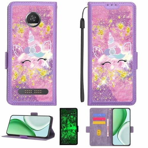 Kinetijy Coque Compatible pour Moto Z2 Play Coque Étui Housse Case Support [avec Film Protecteur HD d'une dureté de 9H] [Blocage RFID][Paillettes dorées + Brillantes] LPT-DJS