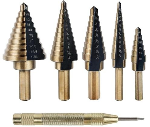 Buhdjfnke Punte Elicoidali HSS Step Drill Bits Punte Trapano Gradinate con Punzone Centrale per Metallo